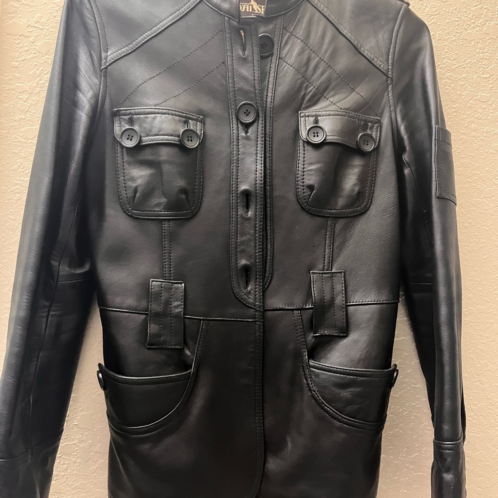 Women’s Black Leather Military Jacket